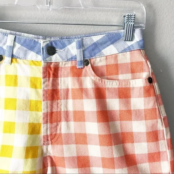 Farm Rio for Anthropologie Gingham Denim Jean Shorts Size XS Raw Hem NEW