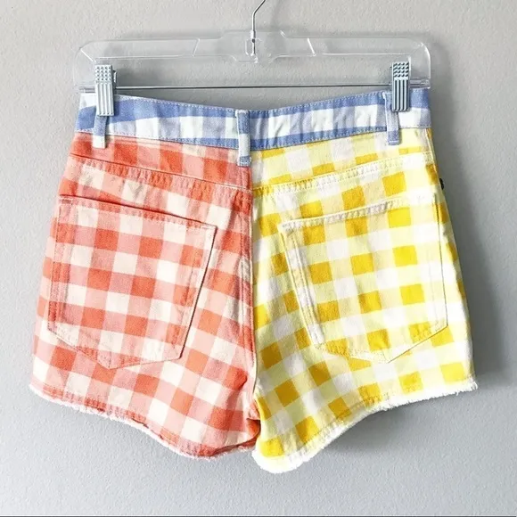Farm Rio for Anthropologie Gingham Denim Jean Shorts Size XS Raw Hem NEW