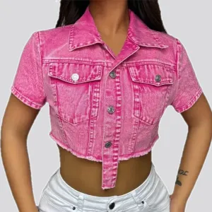 Fashionable raw hem women's denim jacket