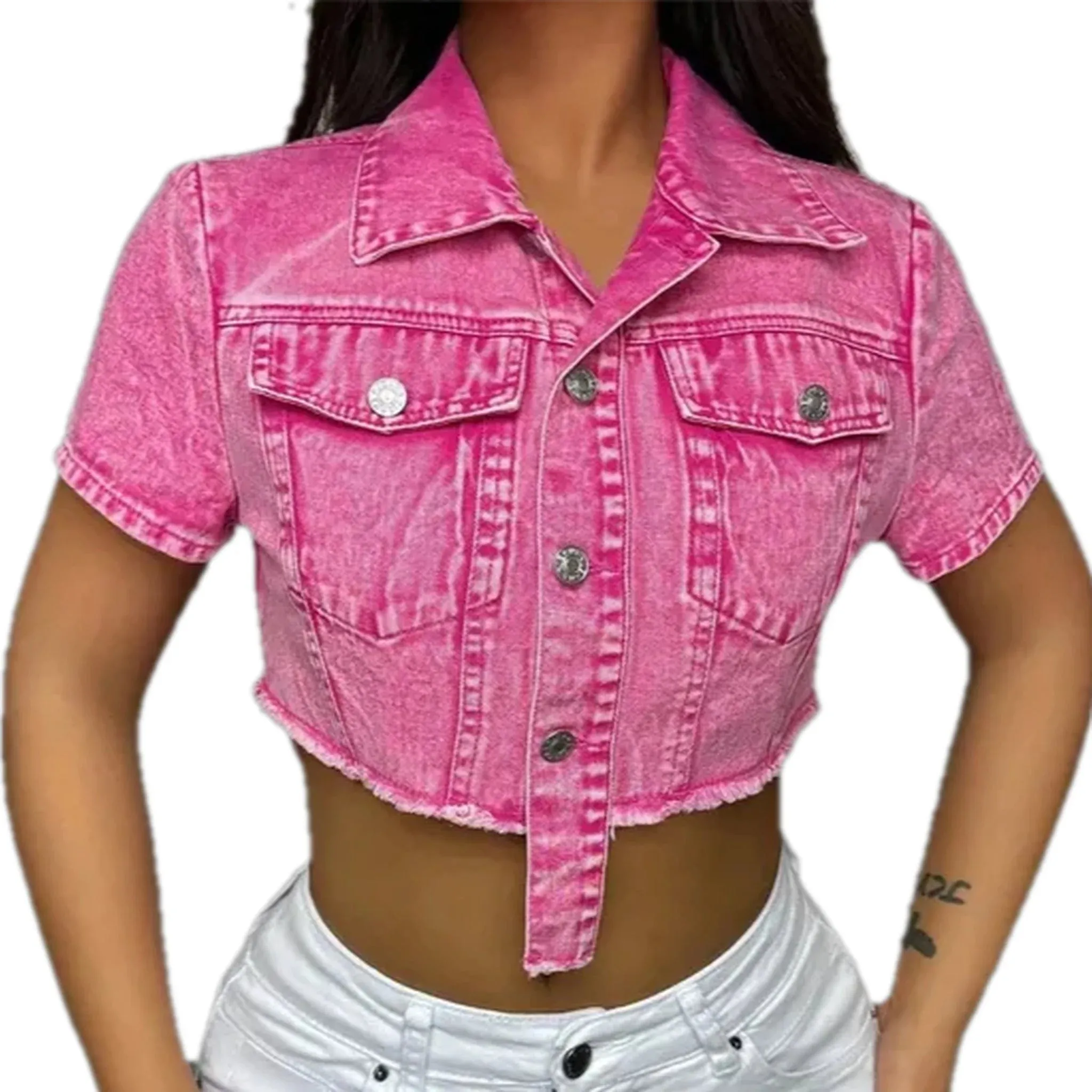 Fashionable raw hem women's denim jacket