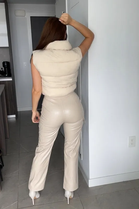 Faux Leather Cargo Pants (Black or Bone)