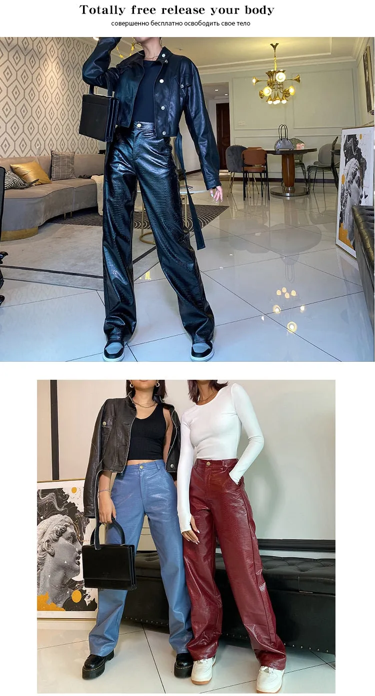Faux Leather Pants Women's Pants High Waist Lady