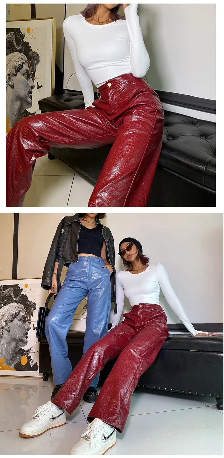 Faux Leather Pants Women's Pants High Waist Lady