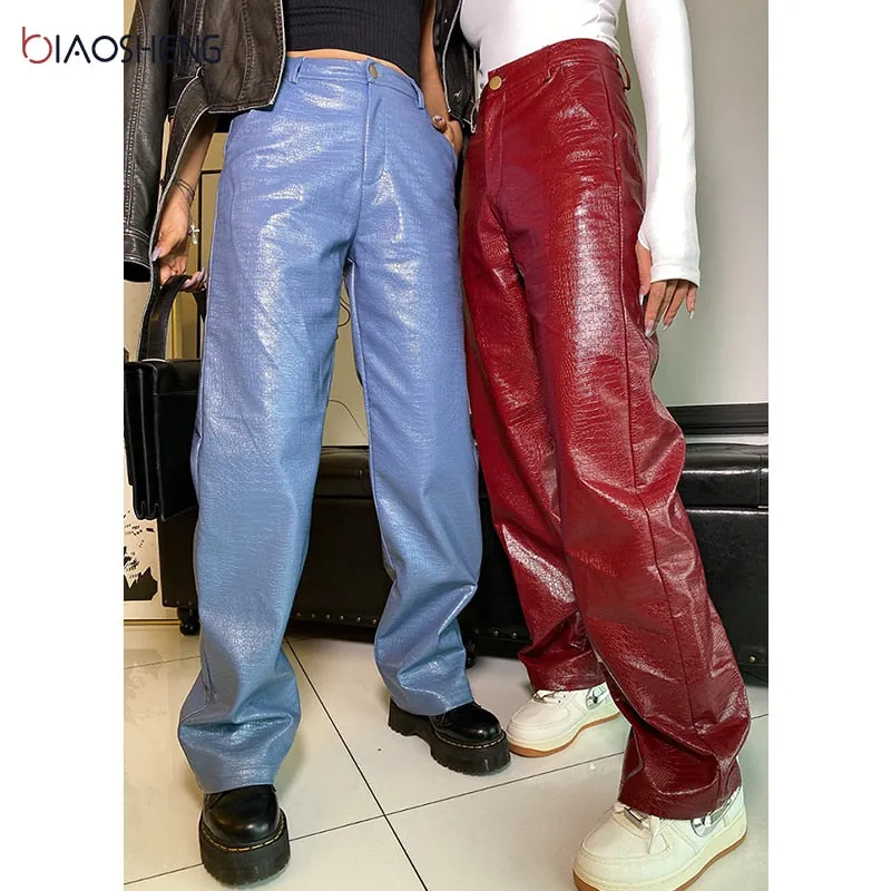 Faux Leather Pants Women's Pants High Waist Lady