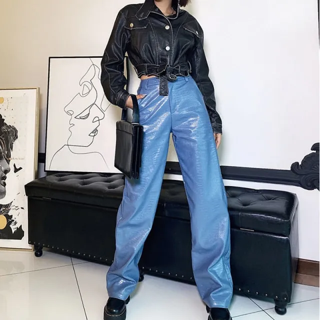 Faux Leather Pants Women's Pants High Waist Lady