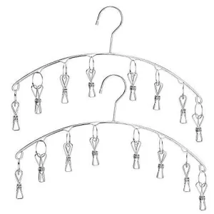 Favicoop Stainless Steel Laundry Drying Rack Clothes Hanger with 8 Clips for Drying Socks, Baby Clothes, Cloth Diapers, Bras, Towel, Underwear, Hat, Scarf, Pants, Gloves