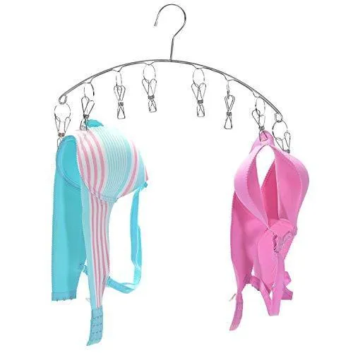 Favicoop Stainless Steel Laundry Drying Rack Clothes Hanger with 8 Clips for Drying Socks, Baby Clothes, Cloth Diapers, Bras, Towel, Underwear, Hat, Scarf, Pants, Gloves