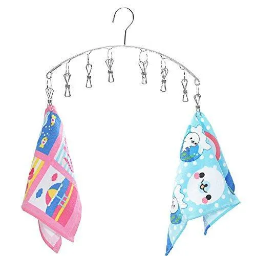 Favicoop Stainless Steel Laundry Drying Rack Clothes Hanger with 8 Clips for Drying Socks, Baby Clothes, Cloth Diapers, Bras, Towel, Underwear, Hat, Scarf, Pants, Gloves