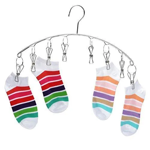 Favicoop Stainless Steel Laundry Drying Rack Clothes Hanger with 8 Clips for Drying Socks, Baby Clothes, Cloth Diapers, Bras, Towel, Underwear, Hat, Scarf, Pants, Gloves