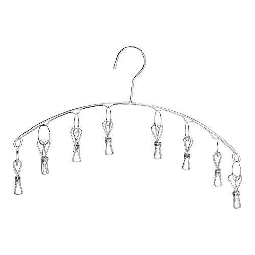 Favicoop Stainless Steel Laundry Drying Rack Clothes Hanger with 8 Clips for Drying Socks, Baby Clothes, Cloth Diapers, Bras, Towel, Underwear, Hat, Scarf, Pants, Gloves