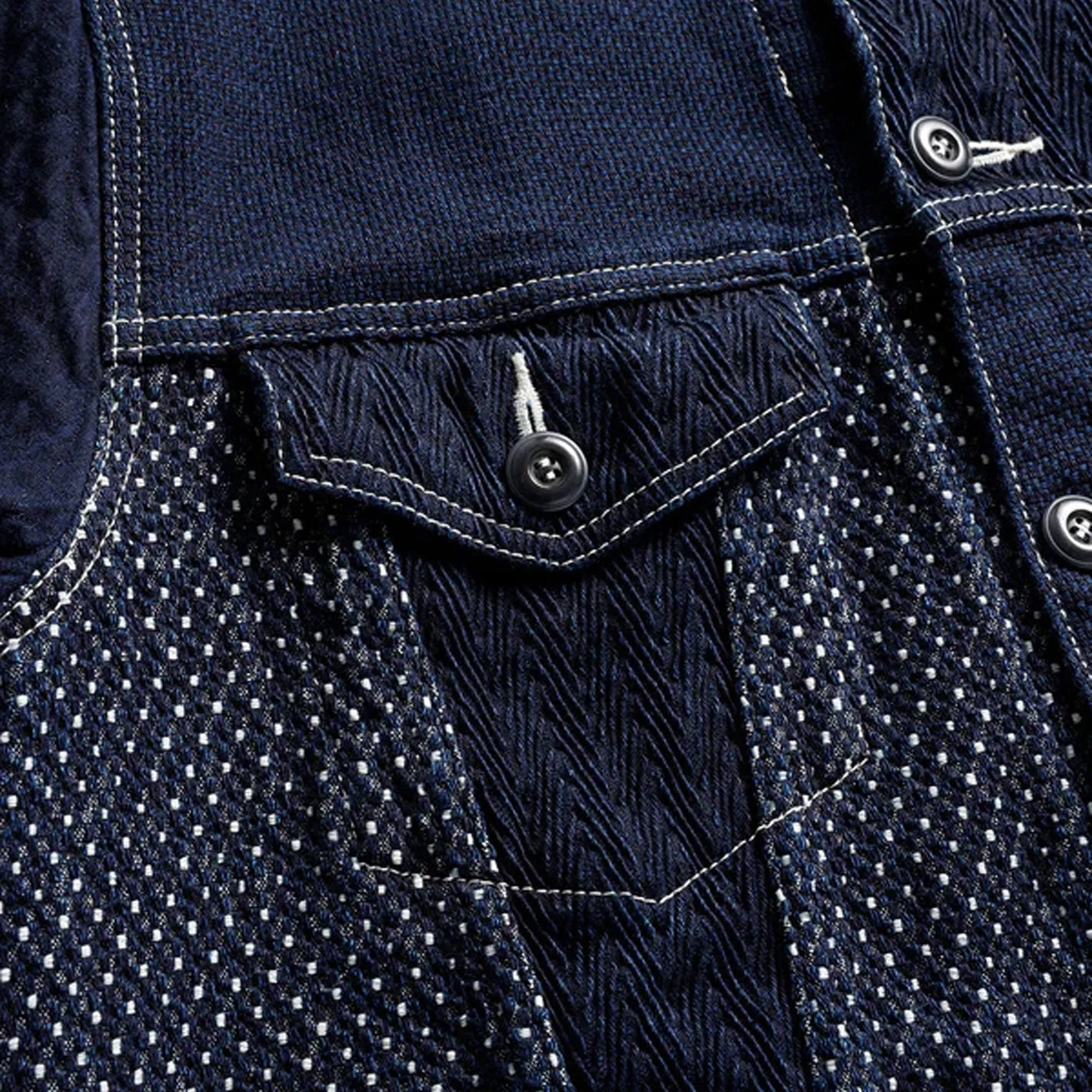 FDMTL | PATCHWORK 3RD JACKET RINSE  { INDIGO