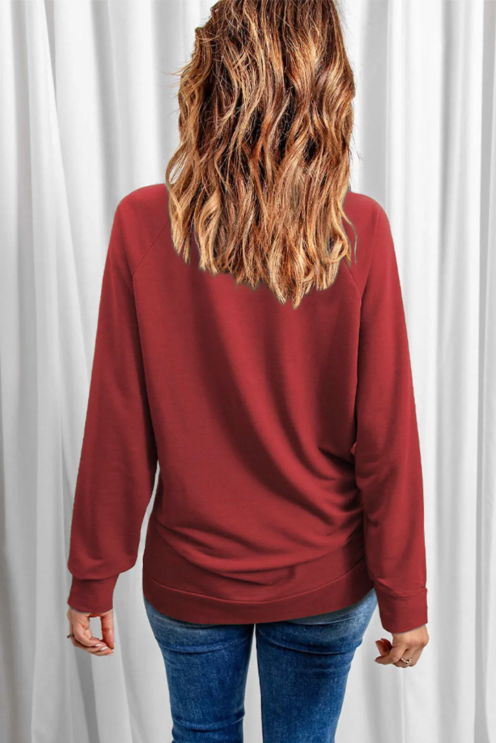 Fiery Red Rhinestone Heart Shaped Long Sleeve Sweatshirt