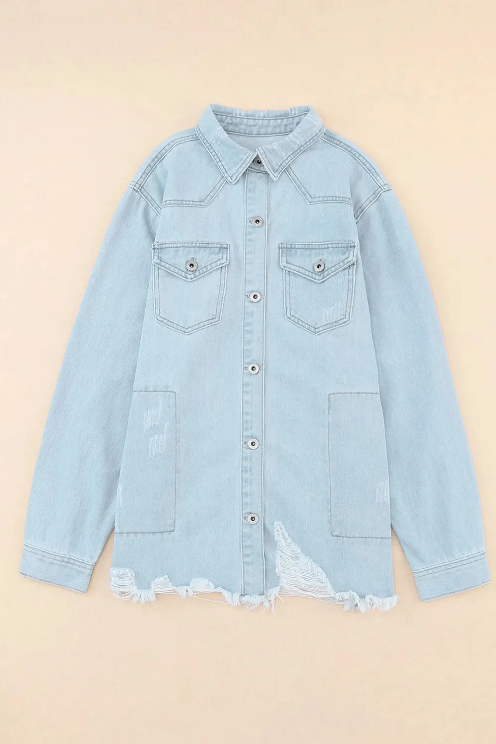 Flap Pocket Raw Hem Denim Jacket