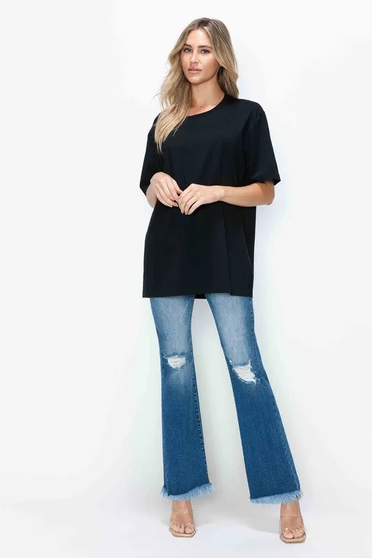 FoxFlare Raw Hem Bootcut Jeans – Full Size Distressed High Rise by Bytos