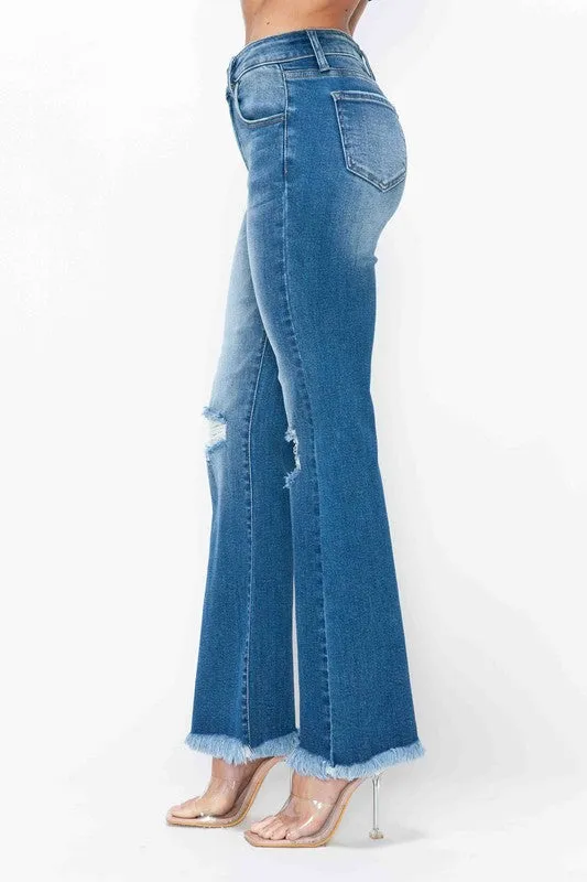 FoxFlare Raw Hem Bootcut Jeans – Full Size Distressed High Rise by Bytos