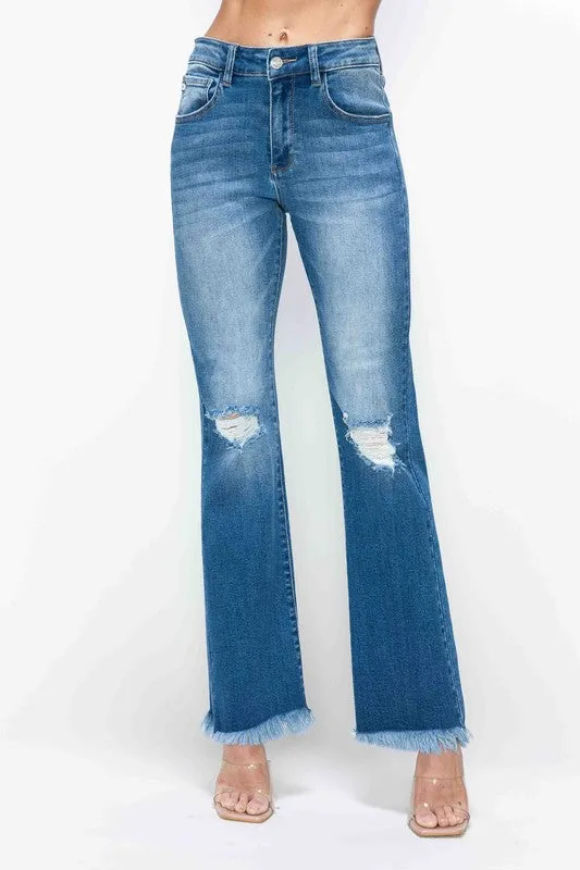 FoxFlare Raw Hem Bootcut Jeans – Full Size Distressed High Rise by Bytos