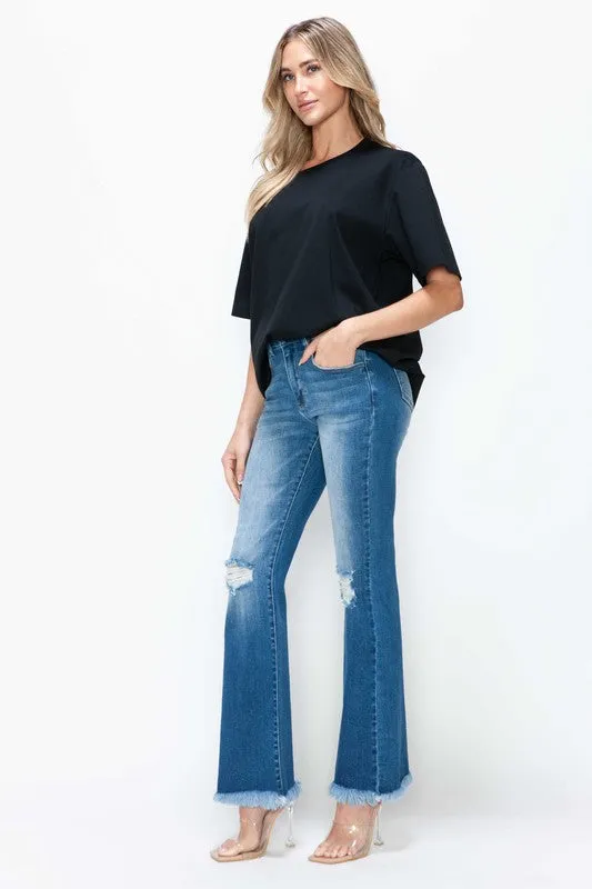FoxFlare Raw Hem Bootcut Jeans – Full Size Distressed High Rise by Bytos
