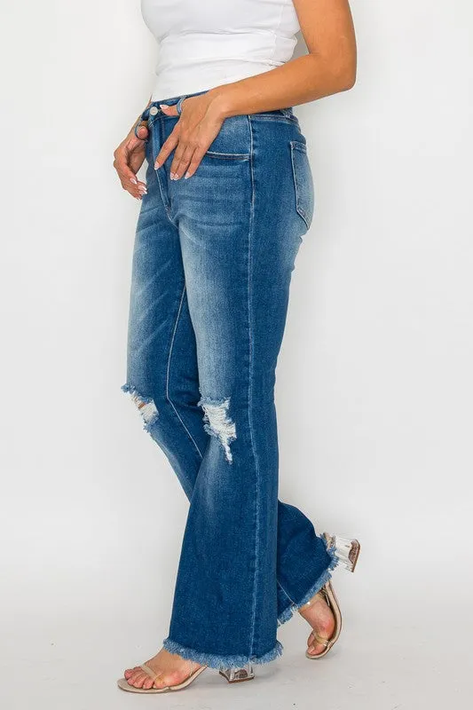 FoxFlare Raw Hem Bootcut Jeans – Full Size Distressed High Rise by Bytos