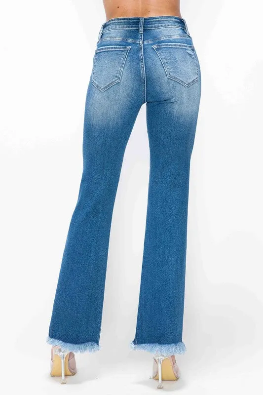 FoxFlare Raw Hem Bootcut Jeans – Full Size Distressed High Rise by Bytos