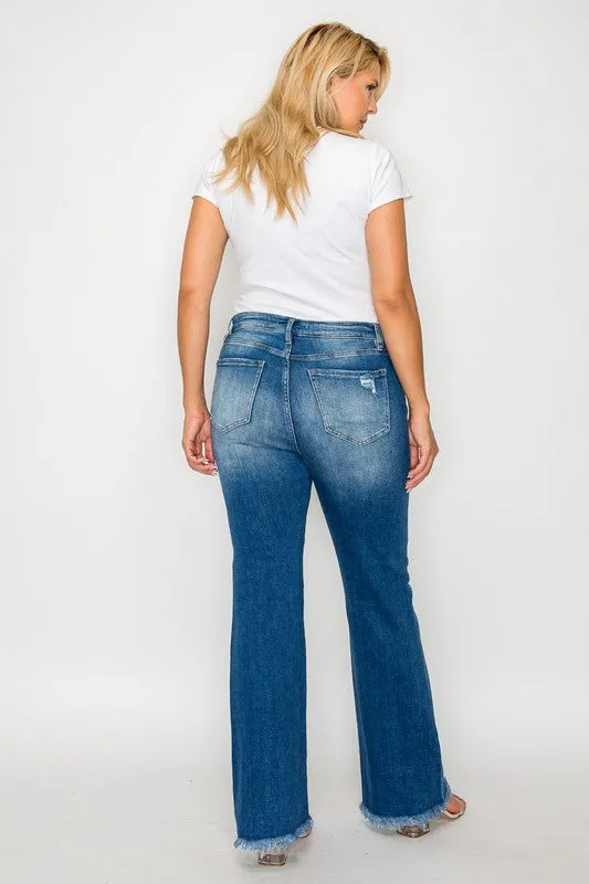 FoxFlare Raw Hem Bootcut Jeans – Full Size Distressed High Rise by Bytos