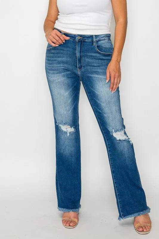 FoxFlare Raw Hem Bootcut Jeans – Full Size Distressed High Rise by Bytos