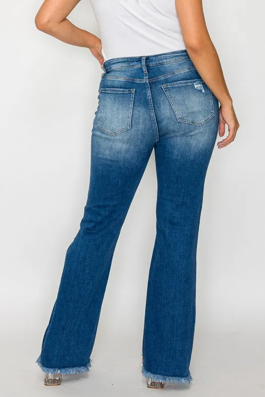 FoxFlare Raw Hem Bootcut Jeans – Full Size Distressed High Rise by Bytos