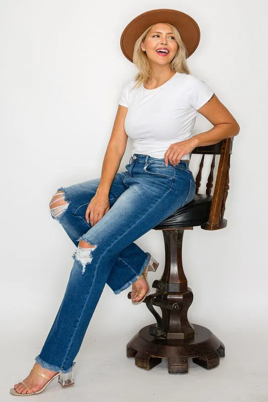 FoxFlare Raw Hem Bootcut Jeans – Full Size Distressed High Rise by Bytos