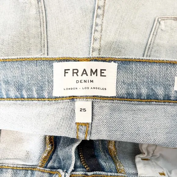 FRAME Le Cutoff Mid Rise Jean Distressed Denim Shorts Blue 25