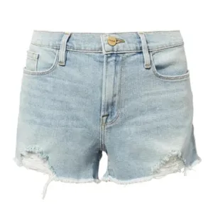 FRAME Le Cutoff Mid Rise Jean Distressed Denim Shorts Blue 25