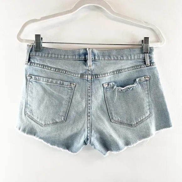 FRAME Le Cutoff Mid Rise Jean Distressed Denim Shorts Blue 25