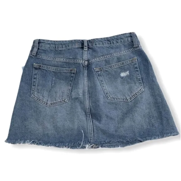 FREE PEOPLE Distressed Raw Hem Denim A-Line Skirt NWOT sz 6