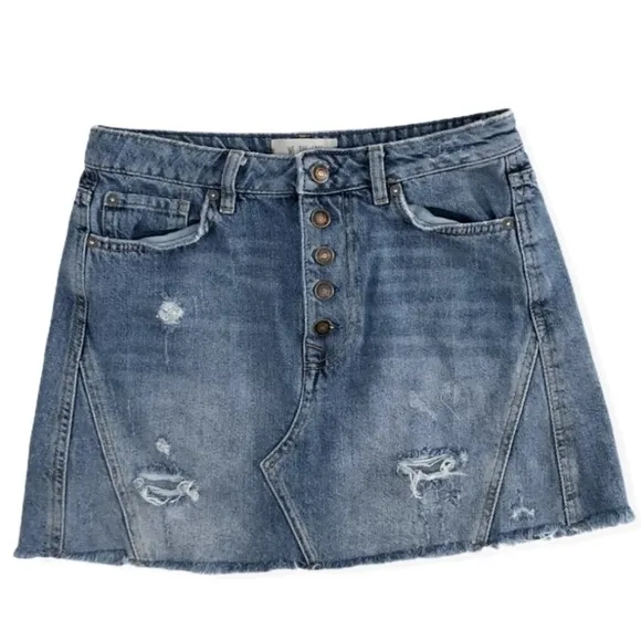 FREE PEOPLE Distressed Raw Hem Denim A-Line Skirt NWOT sz 6