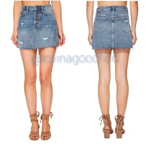 FREE PEOPLE Distressed Raw Hem Denim A-Line Skirt NWOT sz 6