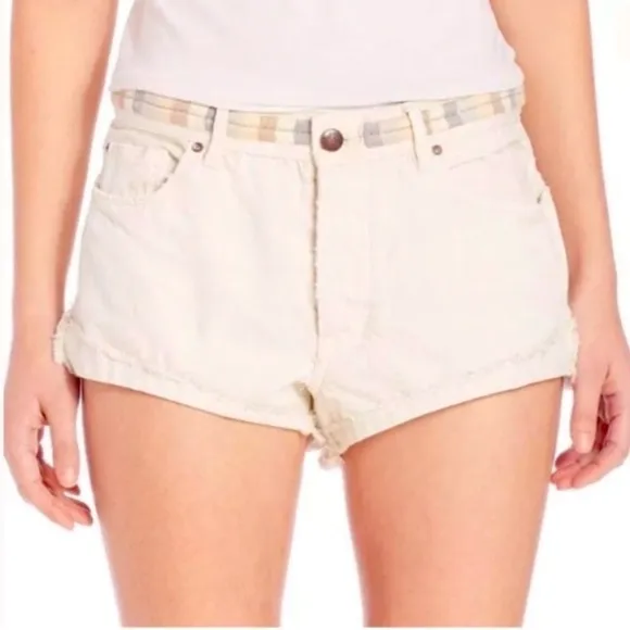 Free People 'Eliot' carefree colorful Embroidered Denim Raw Hem Cutoff Shorts