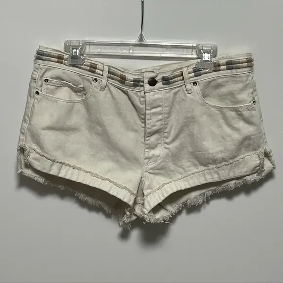 Free People 'Eliot' carefree colorful Embroidered Denim Raw Hem Cutoff Shorts