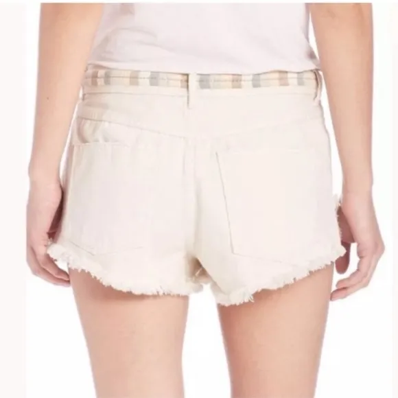 Free People 'Eliot' carefree colorful Embroidered Denim Raw Hem Cutoff Shorts