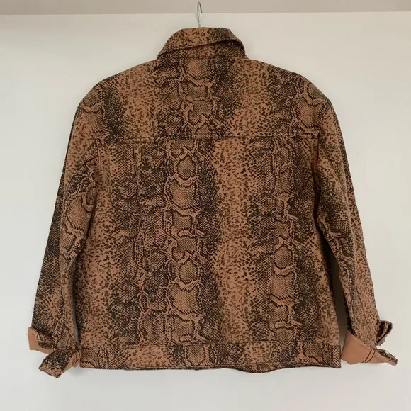 Free People Jacket Snake Print Trucker Denim Jean Jacket
