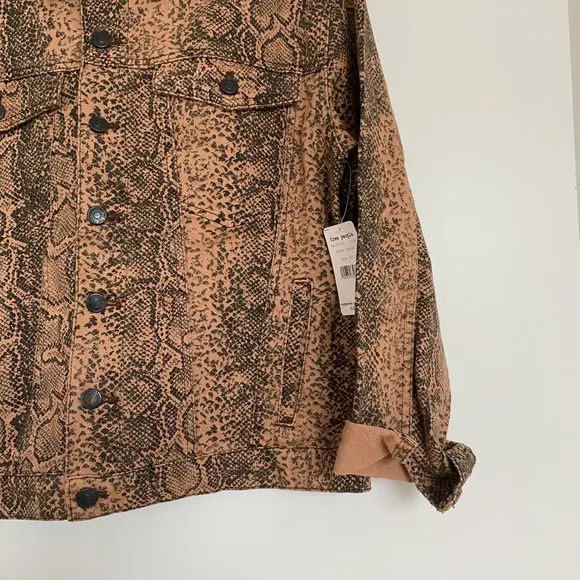 Free People Jacket Snake Print Trucker Denim Jean Jacket
