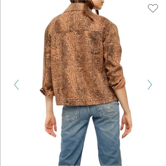 Free People Jacket Snake Print Trucker Denim Jean Jacket
