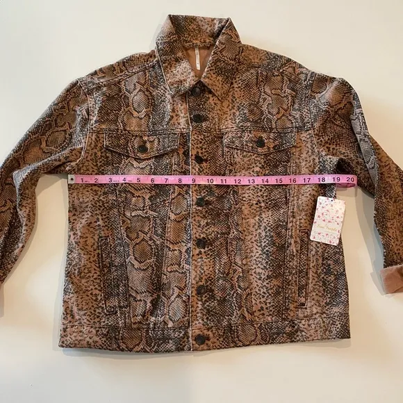 Free People Jacket Snake Print Trucker Denim Jean Jacket