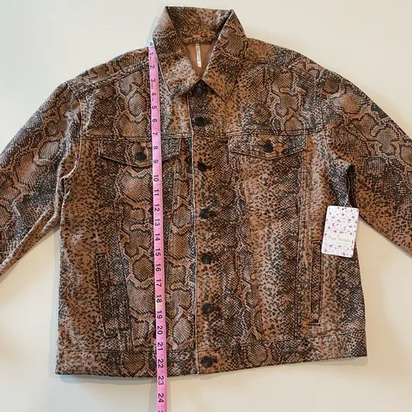 Free People Jacket Snake Print Trucker Denim Jean Jacket