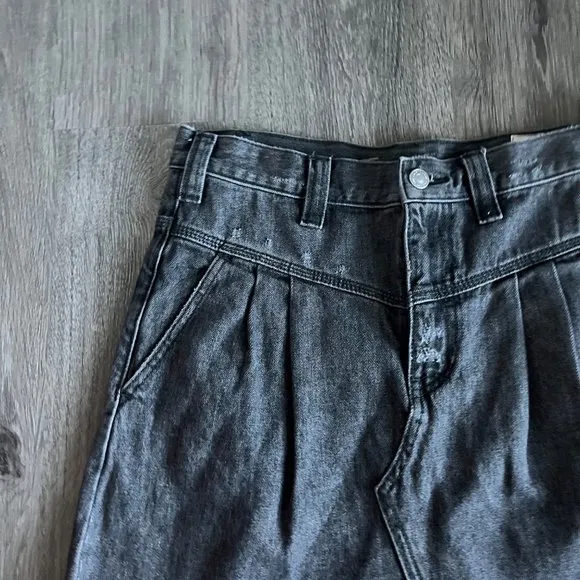 Free People Side Car Sanded Black Denim Raw Hem Mini Skirt 27 Women's New Fringe