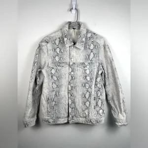 Free People Snakeskin Trucker Jacket Denim Printed Size Small EUC