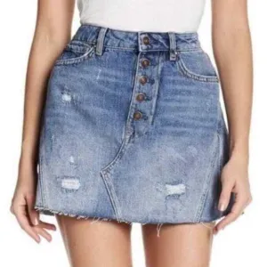 Free People We the Free NWT distressed ripped raw hem button fly denim skirt 27