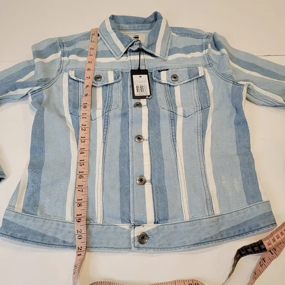 G-Star Raw 3301 Vesp Blue Striped Denim Trucker Jacket Size Small NWT!