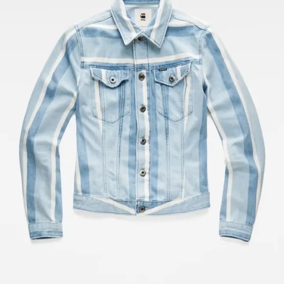G-Star Raw 3301 Vesp Blue Striped Denim Trucker Jacket Size Small NWT!