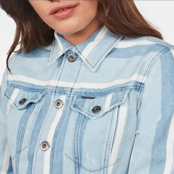 G-Star Raw 3301 Vesp Blue Striped Denim Trucker Jacket Size Small NWT!