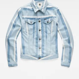 G-Star Raw 3301 Vesp Blue Striped Denim Trucker Jacket Size Small NWT!