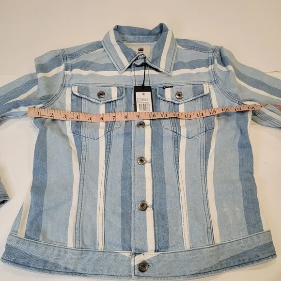 G-Star Raw 3301 Vesp Blue Striped Denim Trucker Jacket Size Small NWT!