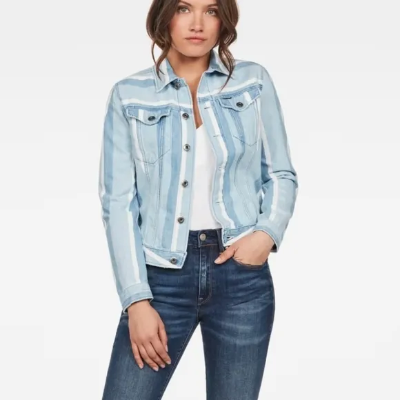 G-Star Raw 3301 Vesp Blue Striped Denim Trucker Jacket Size Small NWT!